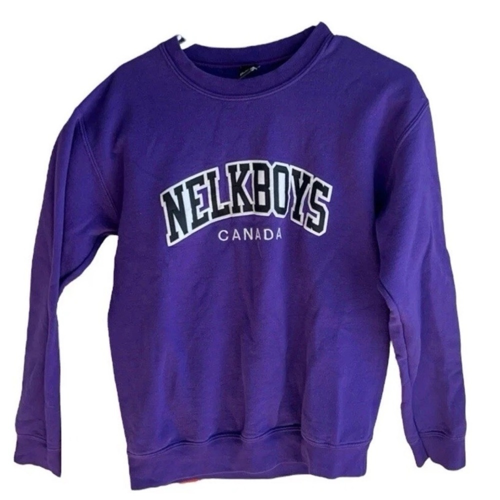 Nelk Boys Canada Purple Sweatshirt White  Graphic Mens Small Crew EUC